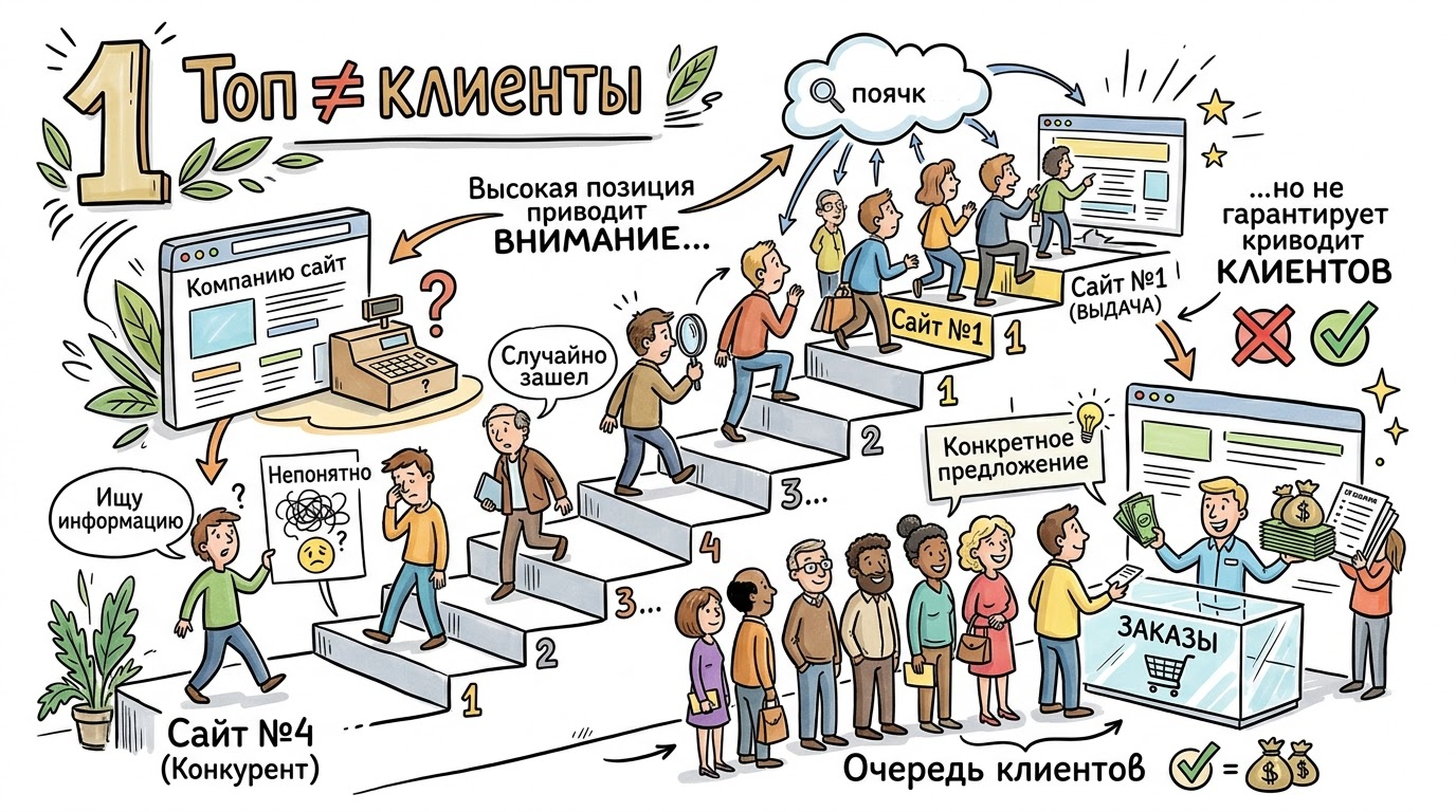Почему сайт может быть в топе, но не приносить клиентов
