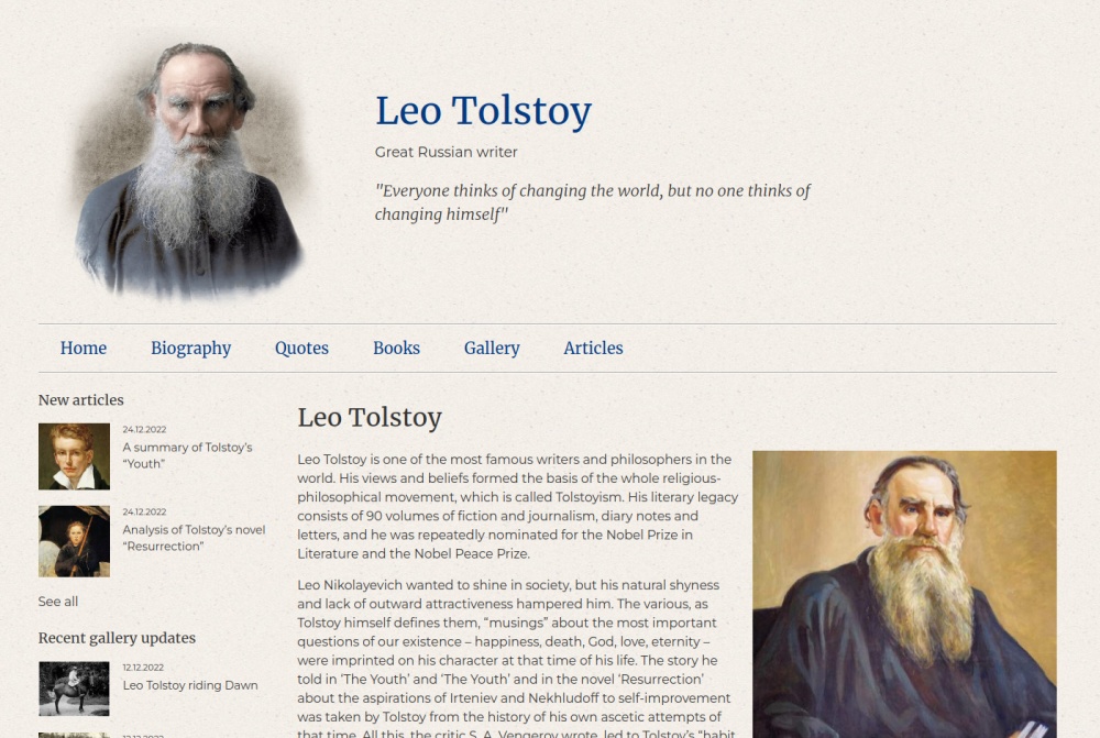 Англоязычный сайт о Л. Н. Толстом