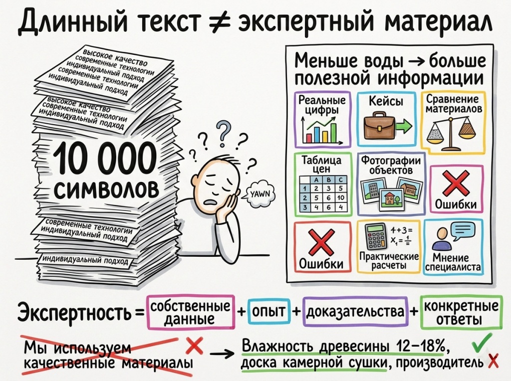 длинный текст не всегда экспертный